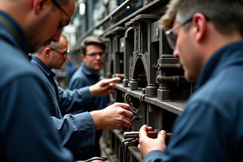 C57形蒸気機関車の修復作業中